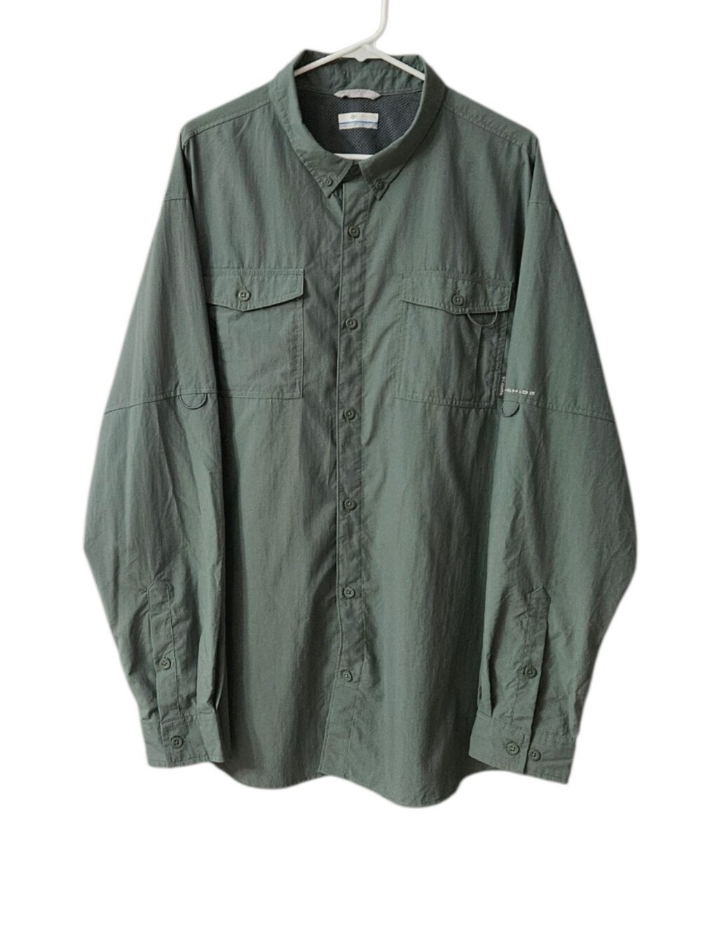 Columbia Men's Long Sleeve Button Down Shirt Nylon Vented Size XXL Green Outdoor